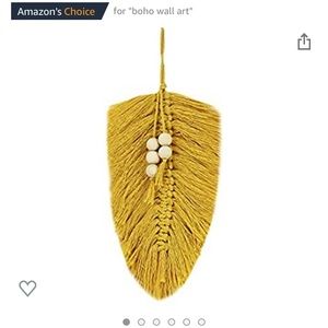 Macrame yellow leaf wall art with wood beads 🍃